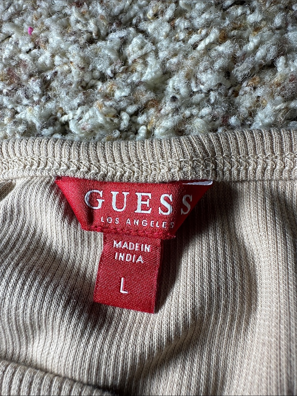 GUESS Beige Ribbed Halter Tank with Embroidered Logo - Picture 3 of 3